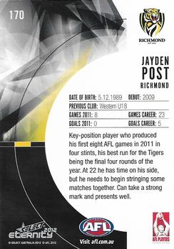 2012 Select AFL Eternity #170 Jayden Post Back
